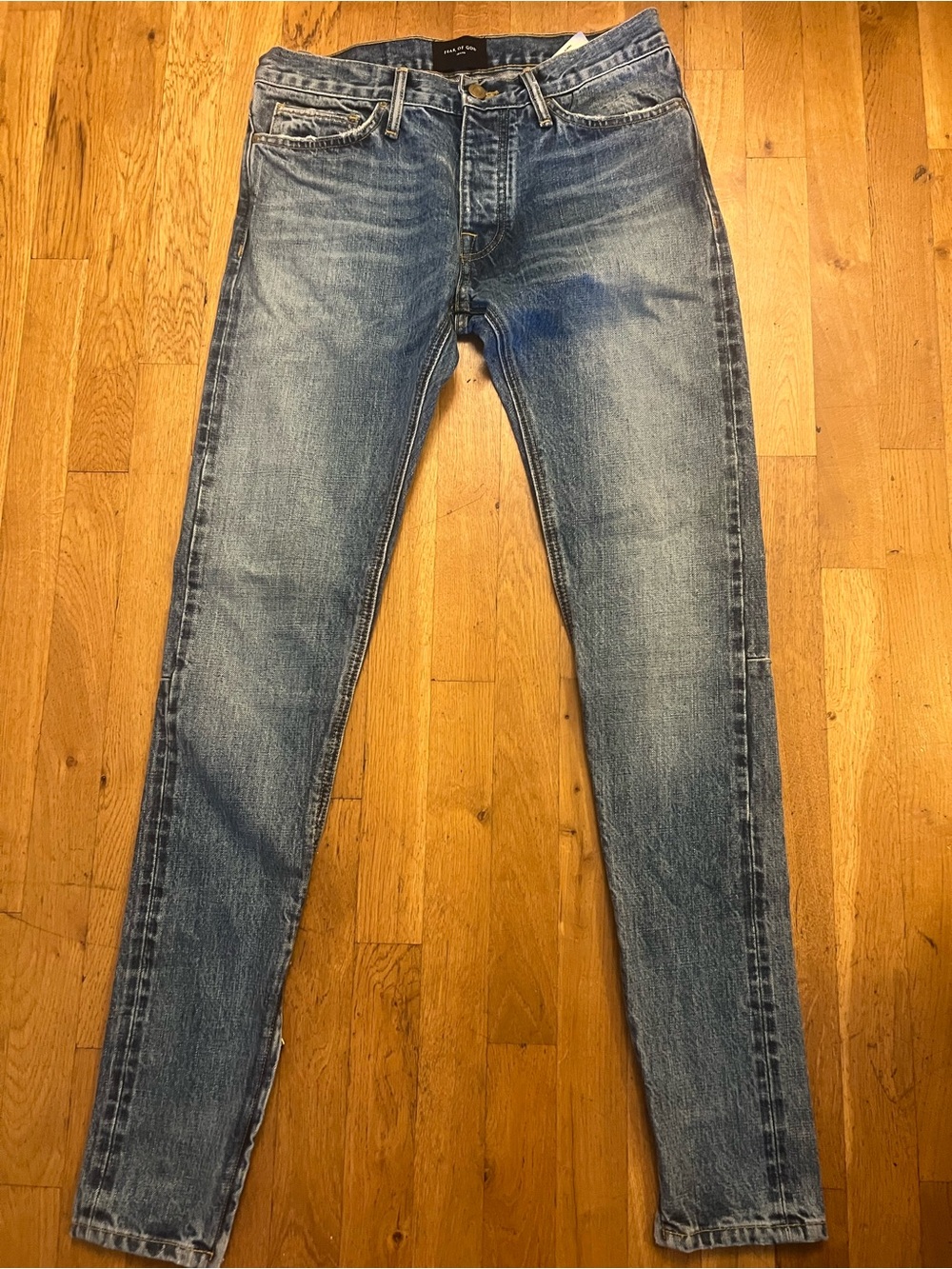 Fear of God Skinny Jeans in Faded Blue Wash side zip 30x33
